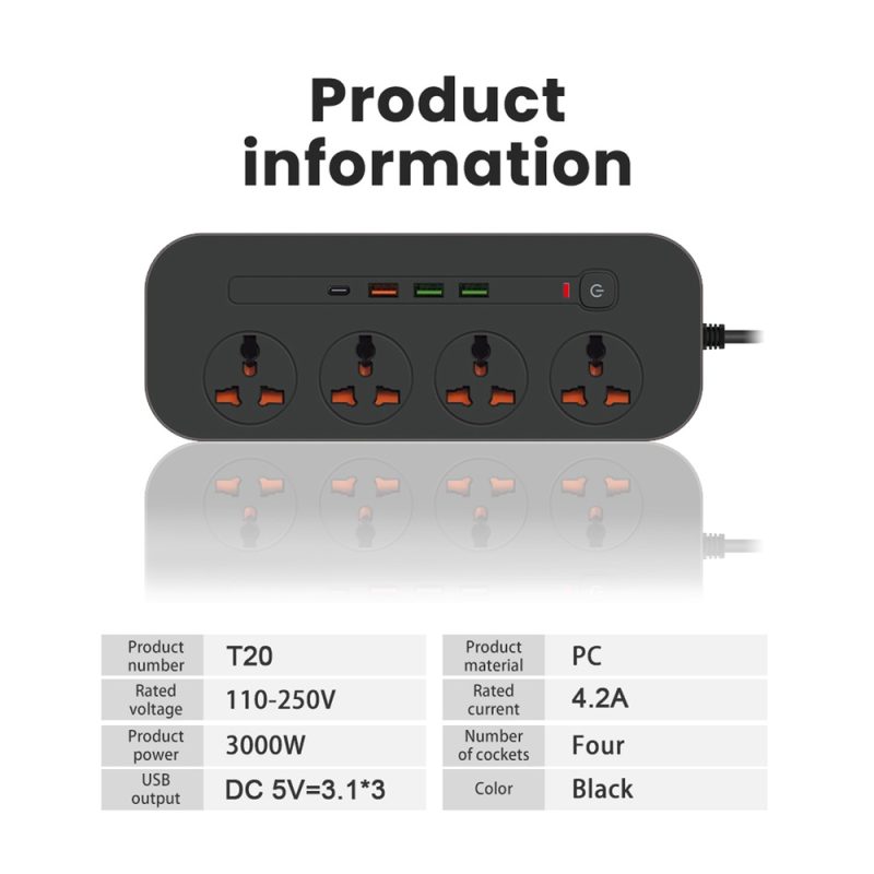 چند راهی برق شارژر دار کیفیت عالی POWER SOCKET T20