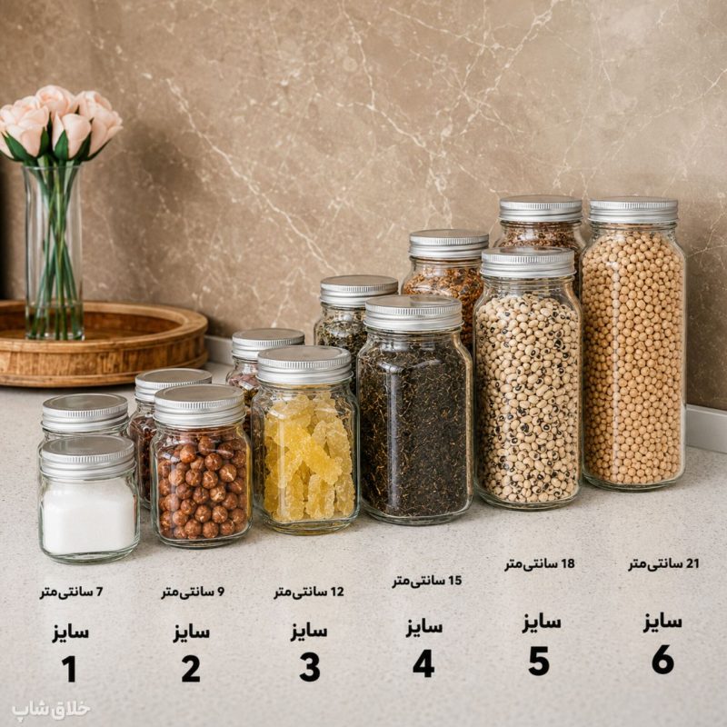 جار و جاحبوبات شیشه ای چهارگوش درب کانتینری