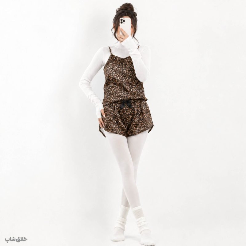 لباس خواب زنانه طرح پلنگی (تاپ-شلوارک)