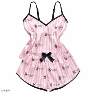 لباس خواب زنانه صورتی طرح ویکتوریا سکرت ( تاپ شلوارک+کش مو)