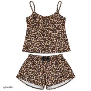 لباس خواب زنانه طرح پلنگی قهوه ای(تاپ-شلوارک)