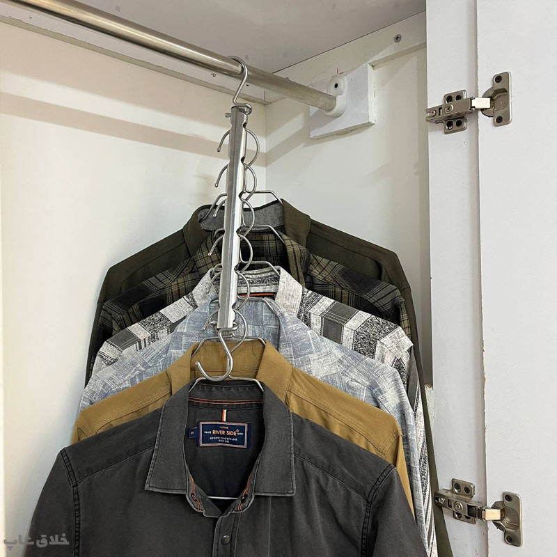 آویز لباس فلزی 6 قلاب برای پیراهن و کت و پالتو با 6 عدد چوب لباسی فلزی 2 آویز لباس، پیراهن و کت و پالتو فلزی 6 قلاب فلزی