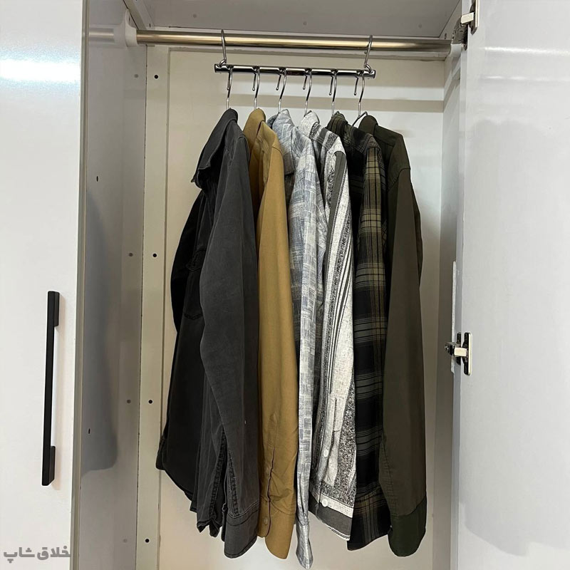آویز لباس فلزی 6 قلاب برای پیراهن و کت و پالتو با 6 عدد چوب لباسی فلزی 1 آویز لباس، پیراهن و کت و پالتو فلزی 6 قلاب فلزی