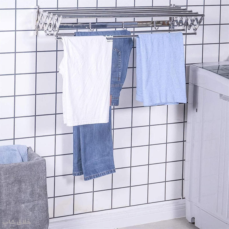 بند رخت تاشو مدل دیواری آکاردئونی استیل درجه 1 1 بند رخت تاشو مدل دیواری آکاردئونی