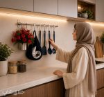 میله دیواری آشپزخانه و جا حوله ای گلدان دار