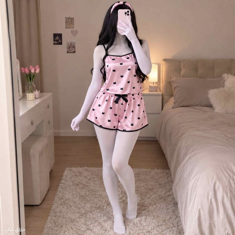 لباس خواب زنانه ساتن-تاپ شورتک+کش مو