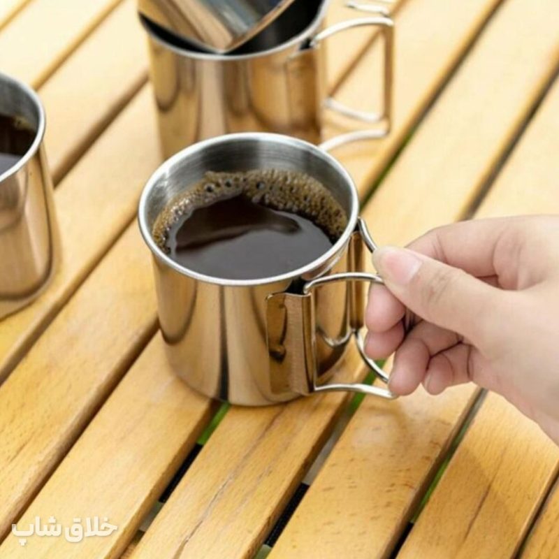 لیوان استیل سفری دسته تاشو