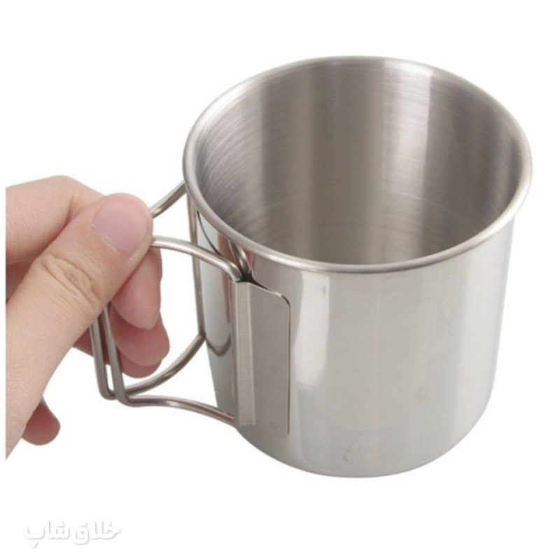 لیوان استیل سفری دسته تاشو