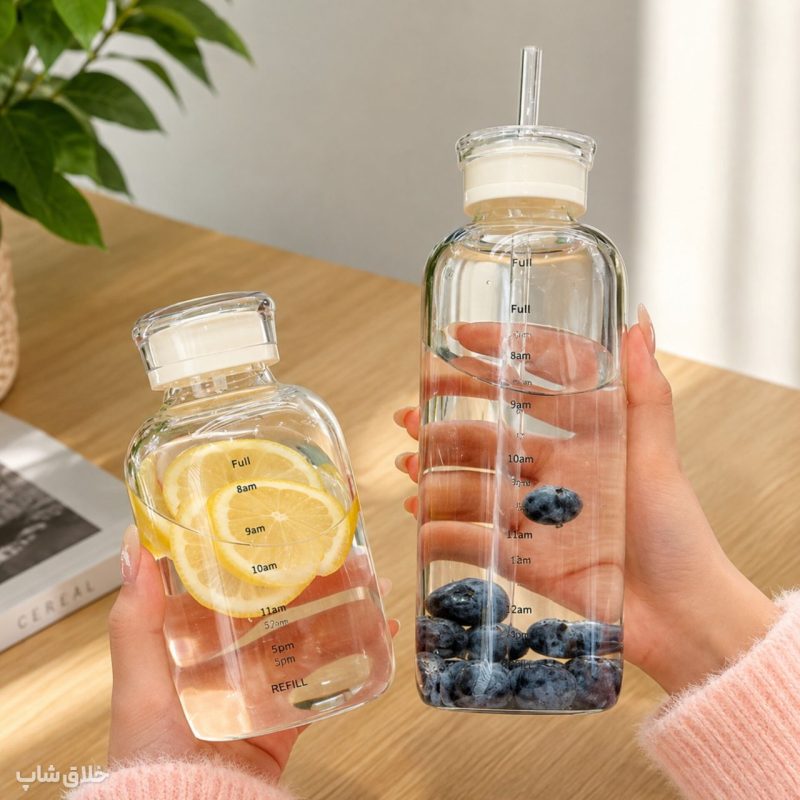 بطری پیرکس نی دار-ماگ اسموتی ساز نشکن دو درب 500ML