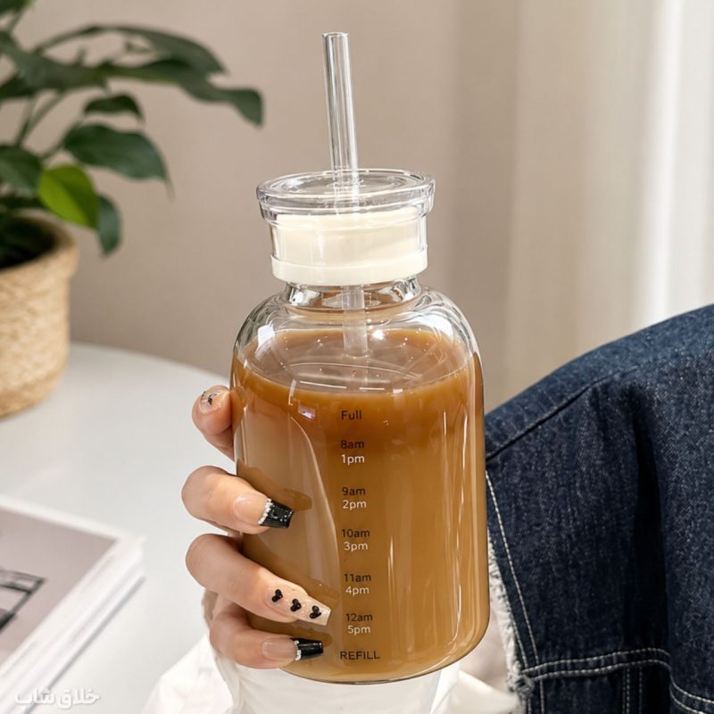 بطری پیرکس نی دار-ماگ اسموتی ساز نشکن دو درب 500ML