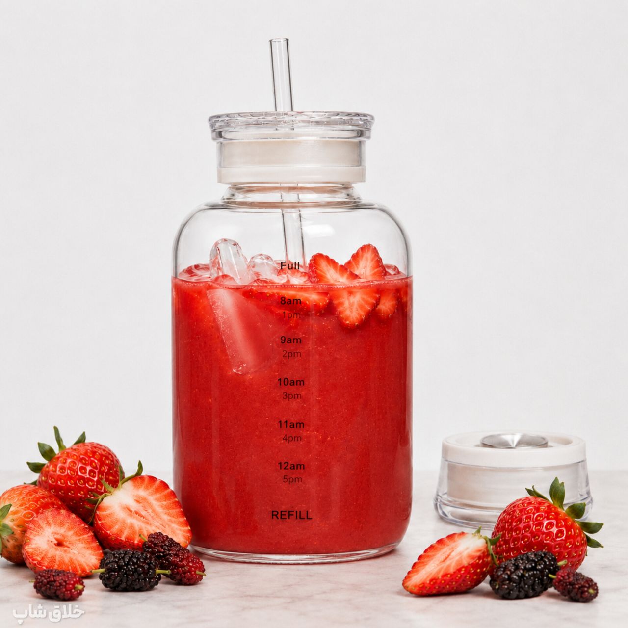 بطری پیرکس نی دار-ماگ اسموتی ساز نشکن دو درب 500ML