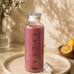 ماگ پیرکس بزرگ نی دار-بطری اسموتی ساز شیشه ای دو درب 1000ML