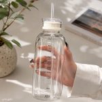 ماگ پیرکس بزرگ نی دار-بطری اسموتی ساز شیشه ای دو درب 1000ML
