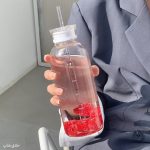 ماگ پیرکس بزرگ نی دار-بطری اسموتی ساز شیشه ای دو درب 1000ML