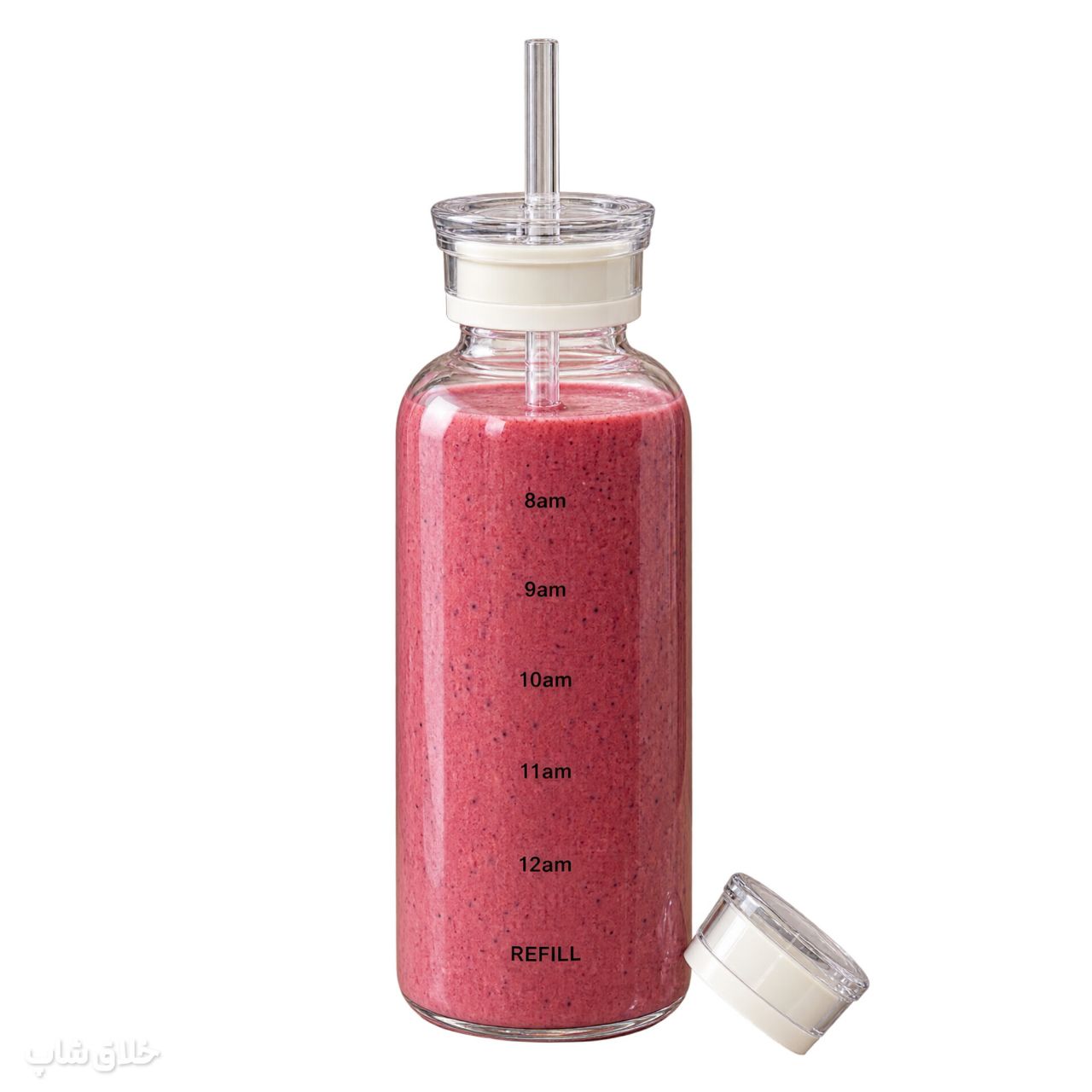 ماگ پیرکس بزرگ نی دار-بطری اسموتی ساز شیشه ای دو درب 1000ML