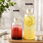 ماگ پیرکس بزرگ نی دار-بطری اسموتی ساز شیشه ای دو درب 1000ML