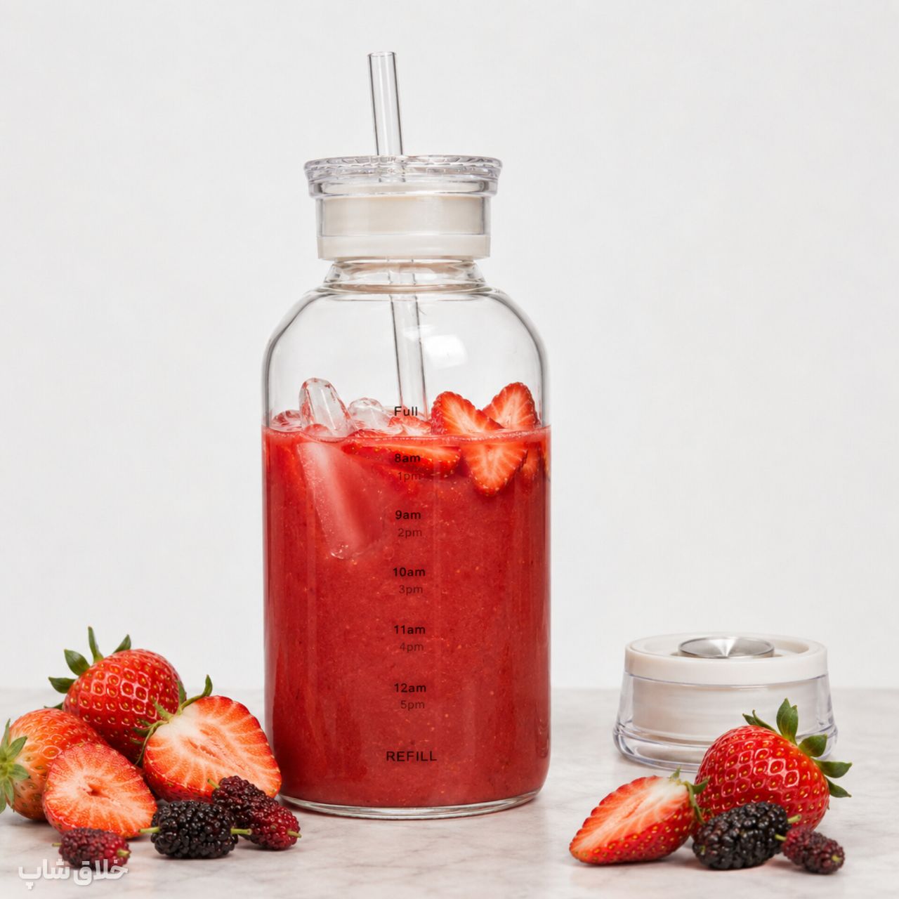 بطری پیرکس نی دار-ماگ اسموتی ساز نشکن دو درب 300ML