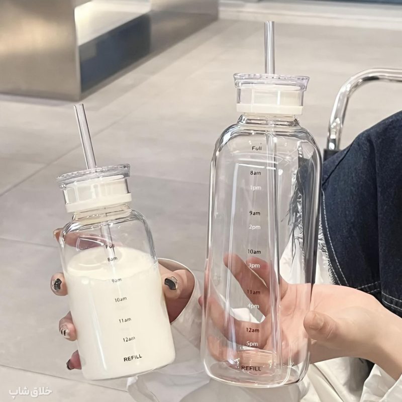 بطری پیرکس نی دار-ماگ اسموتی ساز نشکن دو درب 300ML