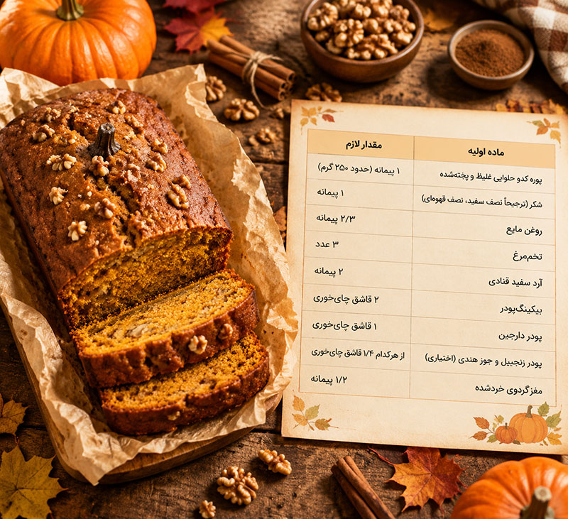 مواد لازم کیک کدو حلوایی پاییزی