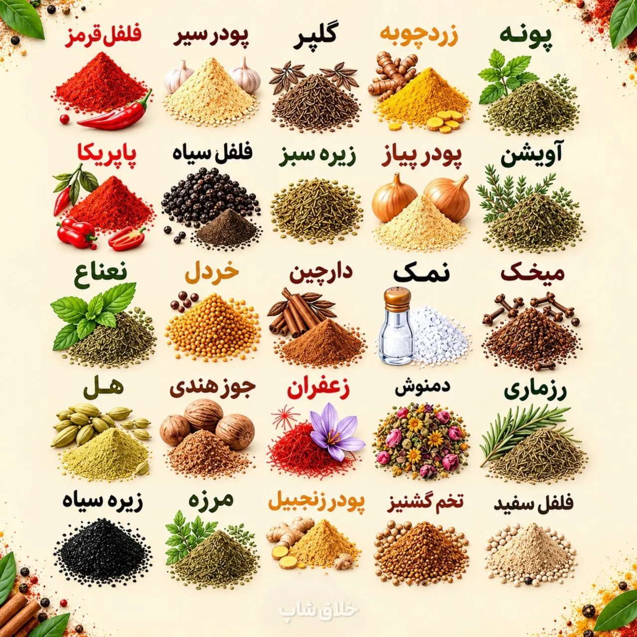 لیبل ادویه عکس دار-برچسب ادویه شفاف رنگی 26 عددی