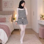تاپ شلوارک طرح پلنگی سفید مشکی (لباس خواب زنانه)